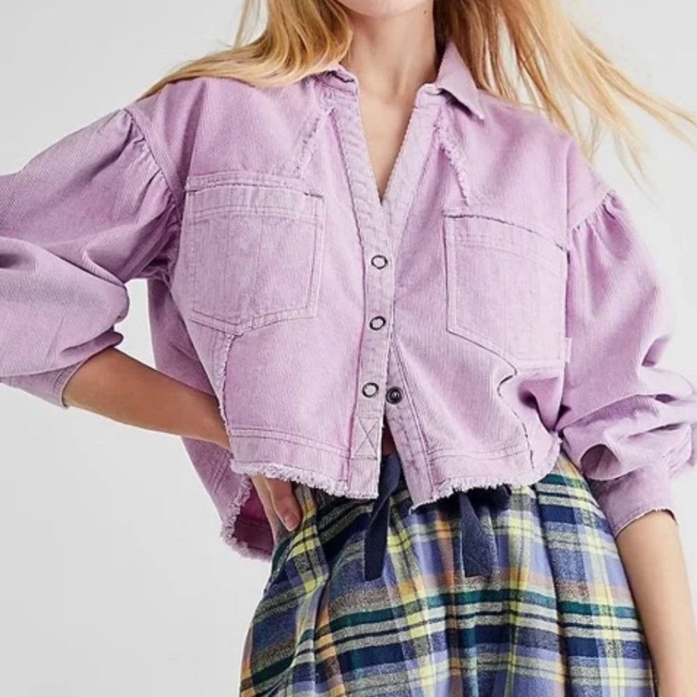 NWT FREE PEOPLE CORDUROY CROPPED JACKET PURPLE LILAC